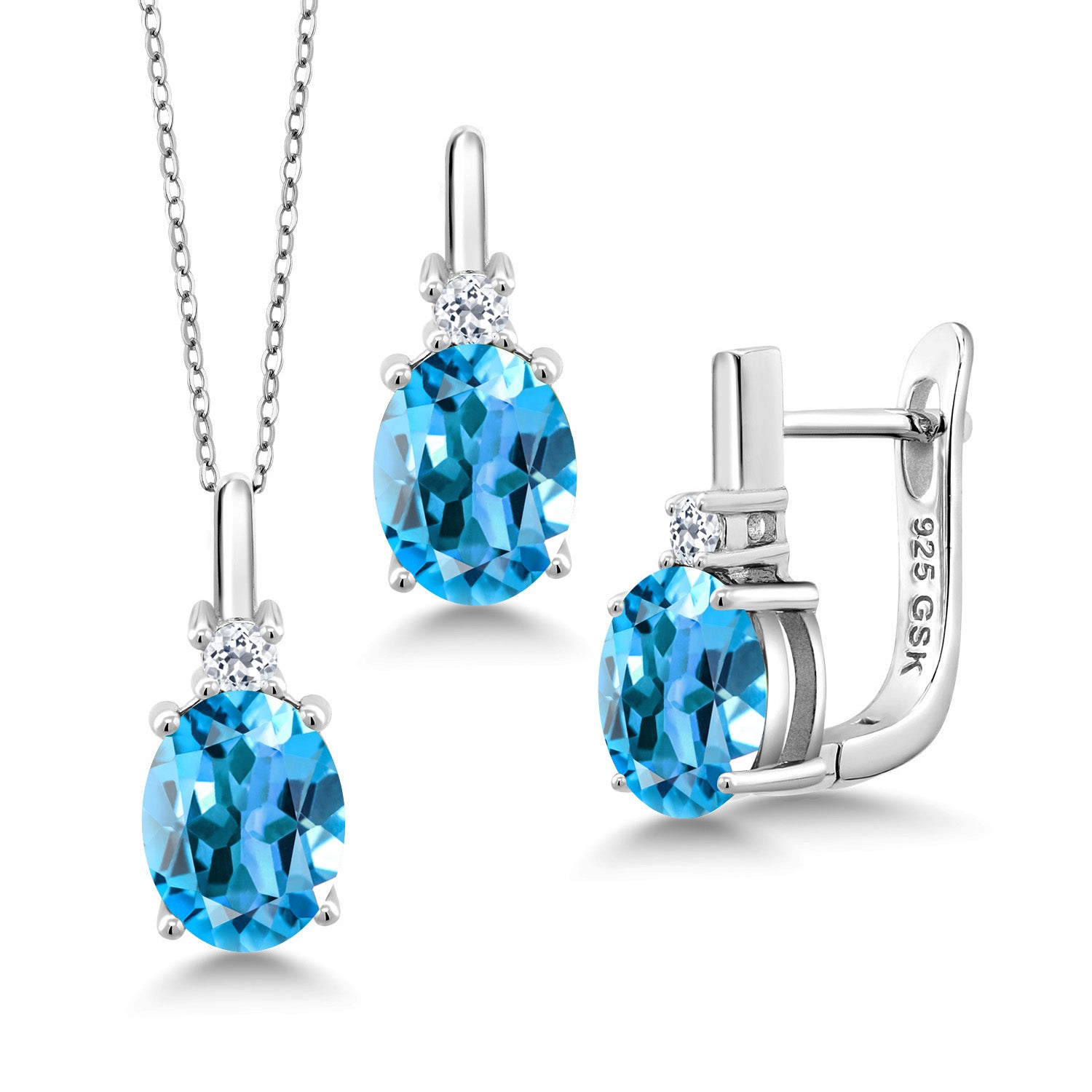 Swiss Blue Topaz - November_Pendant Earrings Set in 925 Sterling Silver