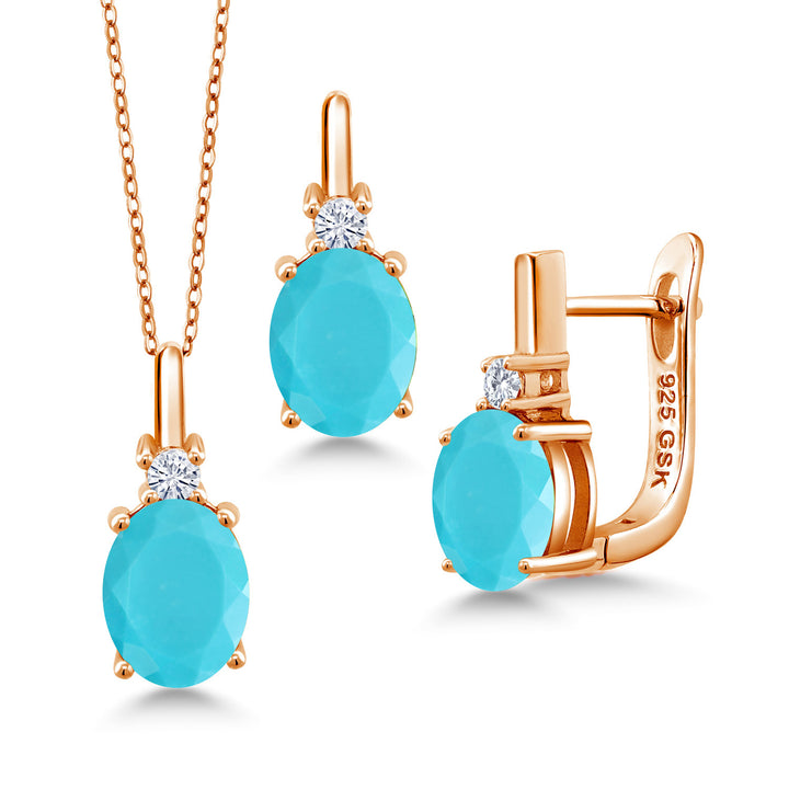 Turquoise_Pendant Earrings Set in 925 Rose Gold Plated Silver