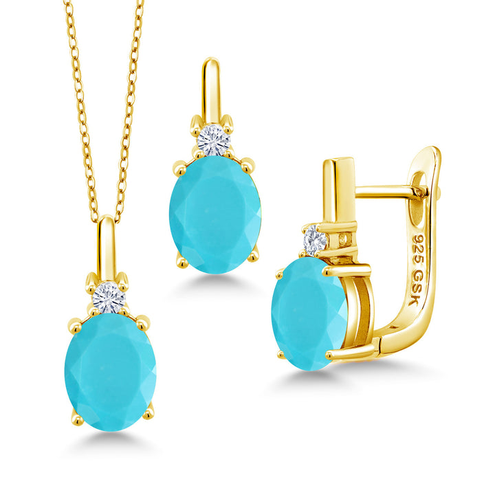 Turquoise_Pendant Earrings Set in 925 Yellow Gold Plated Silver