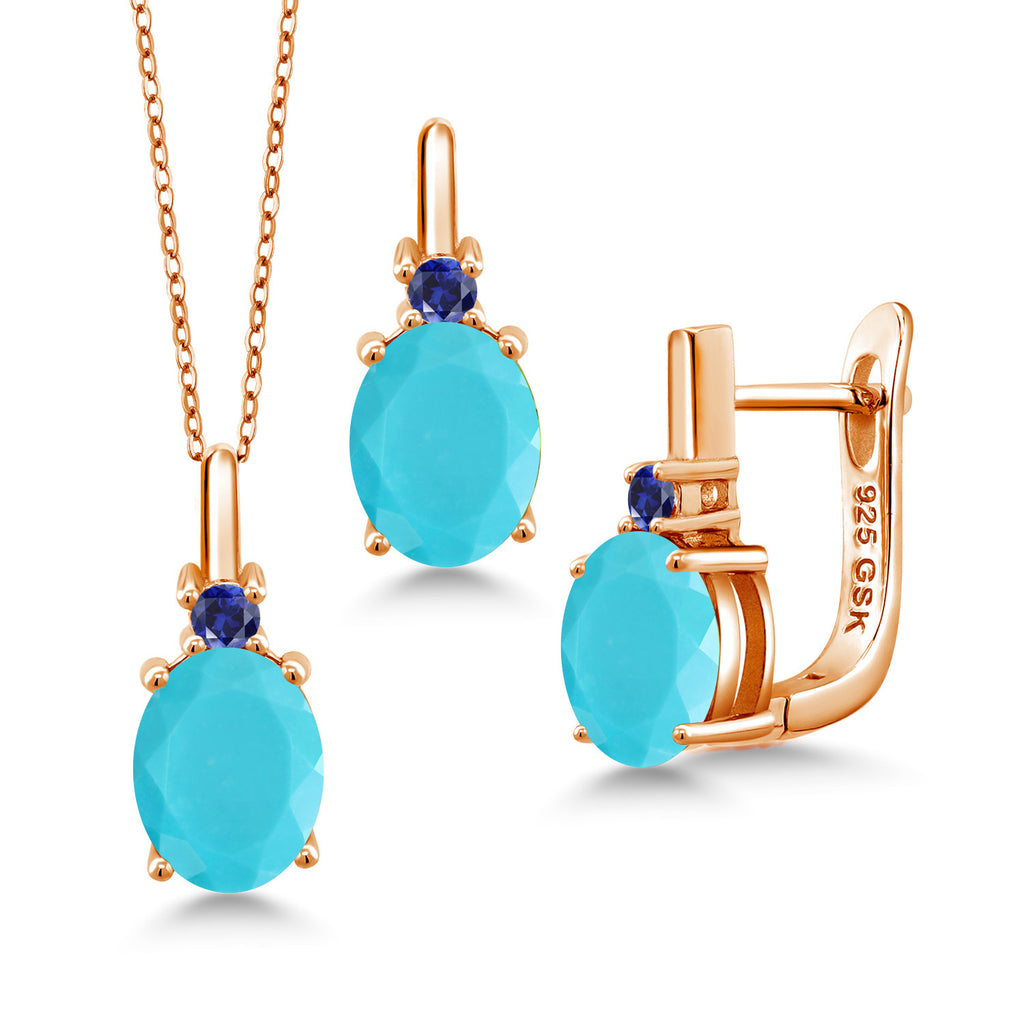 Turquoise_Pendant Earrings Set in 925 Rose Gold Plated Silver