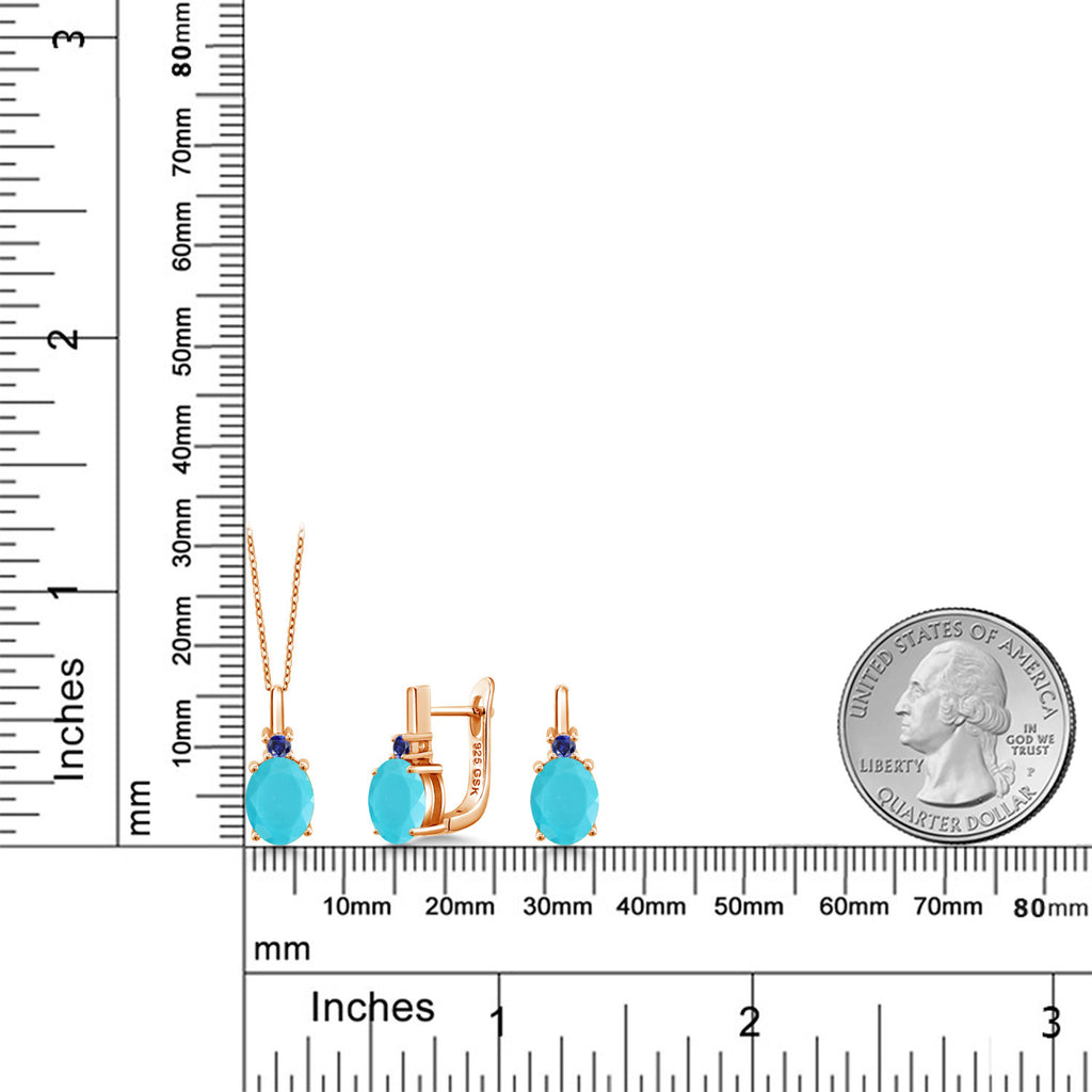 Turquoise_Pendant Earrings Set in 925 Rose Gold Plated Silver