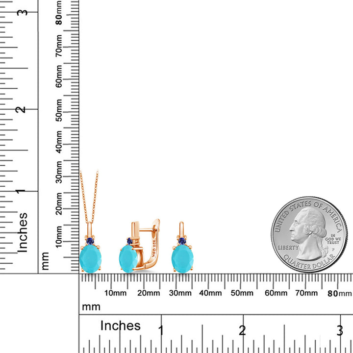 Turquoise_Pendant Earrings Set in 925 Rose Gold Plated Silver