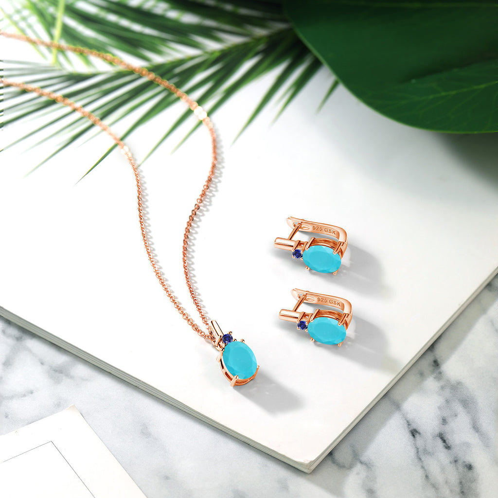 Turquoise_Pendant Earrings Set in 925 Rose Gold Plated Silver