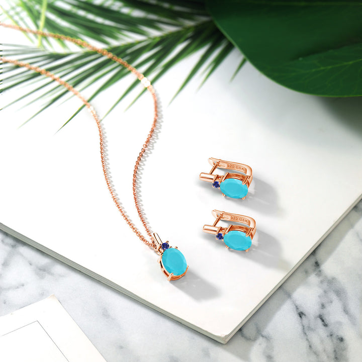 Turquoise_Pendant Earrings Set in 925 Rose Gold Plated Silver