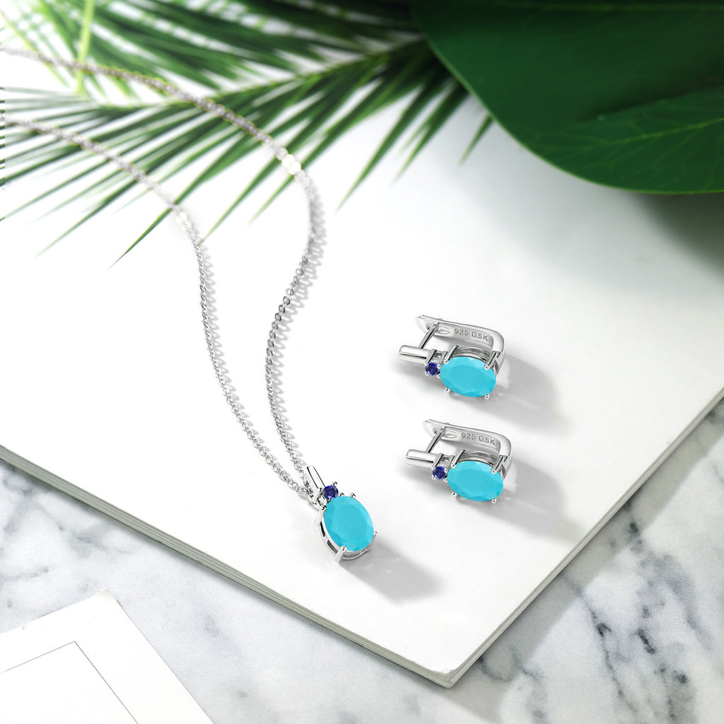 Turquoise_Pendant Earrings Set in 925 Sterling Silver