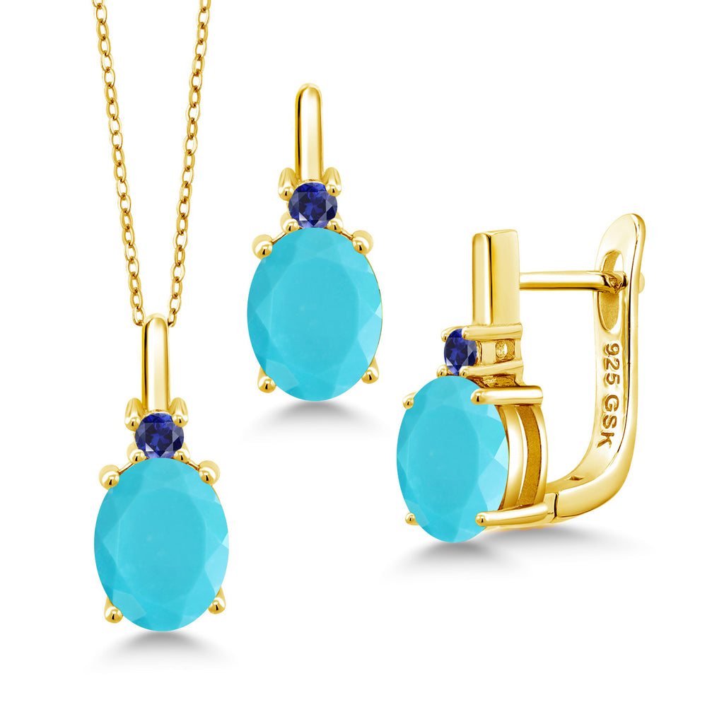 Turquoise_Pendant Earrings Set in 925 Yellow Gold Plated Silver