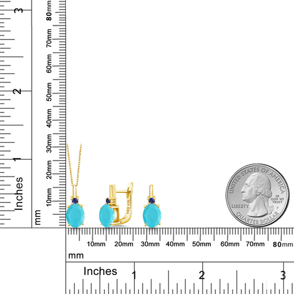 Turquoise_Pendant Earrings Set in 925 Yellow Gold Plated Silver