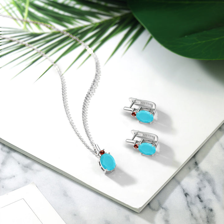 Turquoise_Pendant Earrings Set in 925 Sterling Silver