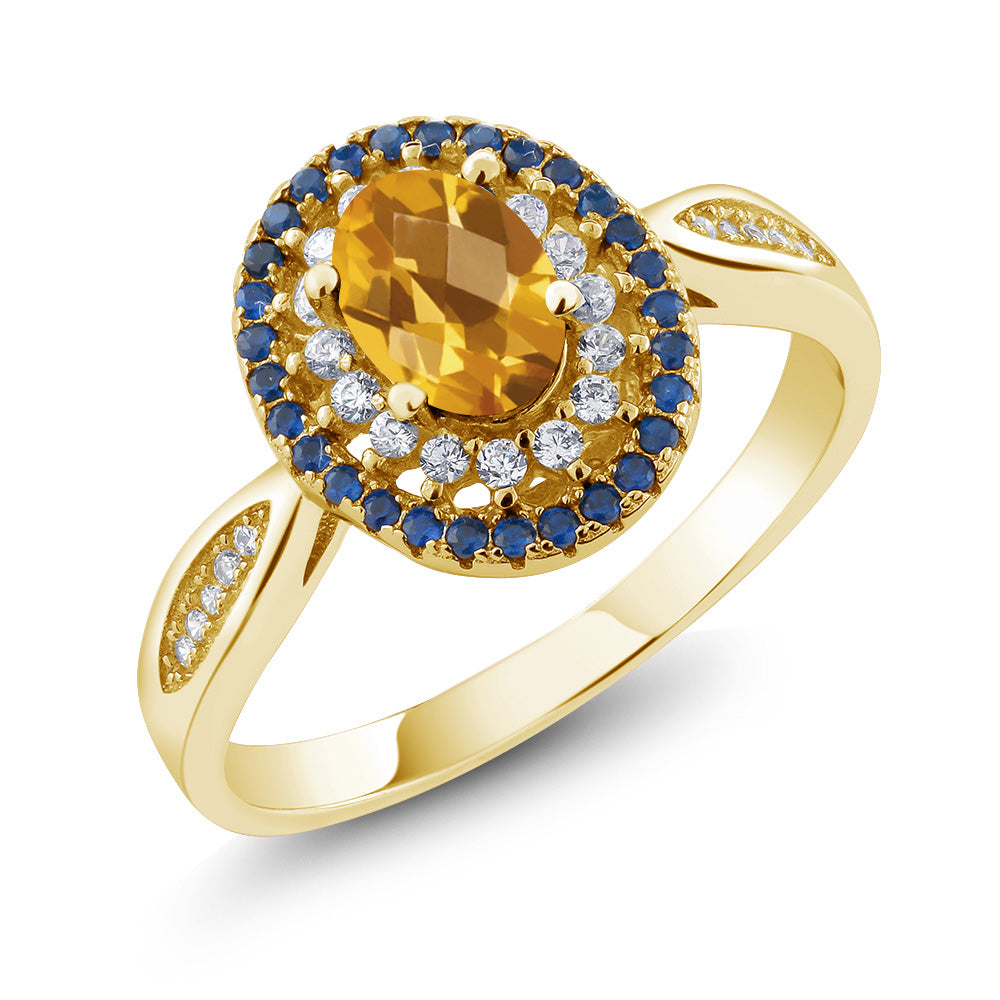 Citrine-Checkerboard - November_8_Ring in 925 Yellow Gold Plated Silver