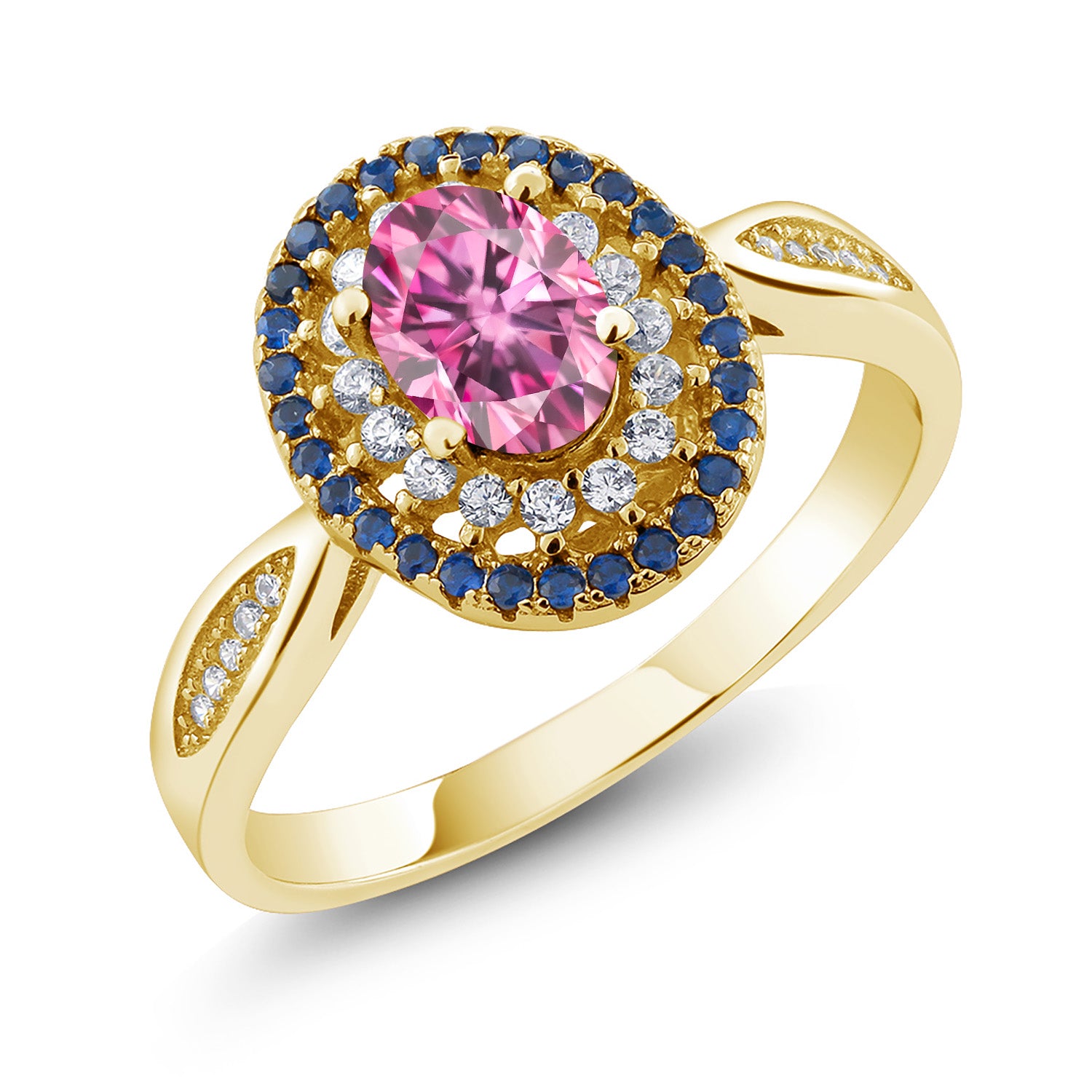 Pink Moissanite - April_7_Ring in 925 Yellow Gold Plated Silver
