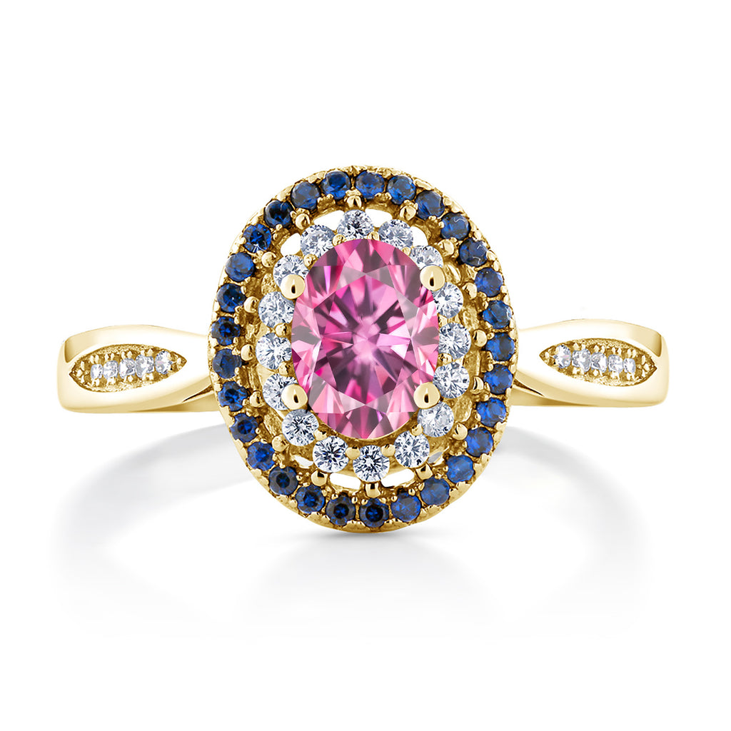 Pink Moissanite - April_5_Ring in 925 Yellow Gold Plated Silver