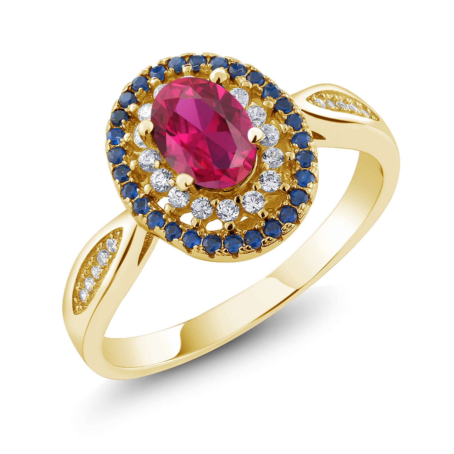 Created Ruby - July_7_Ring in 925 Yellow Gold Plated Silver