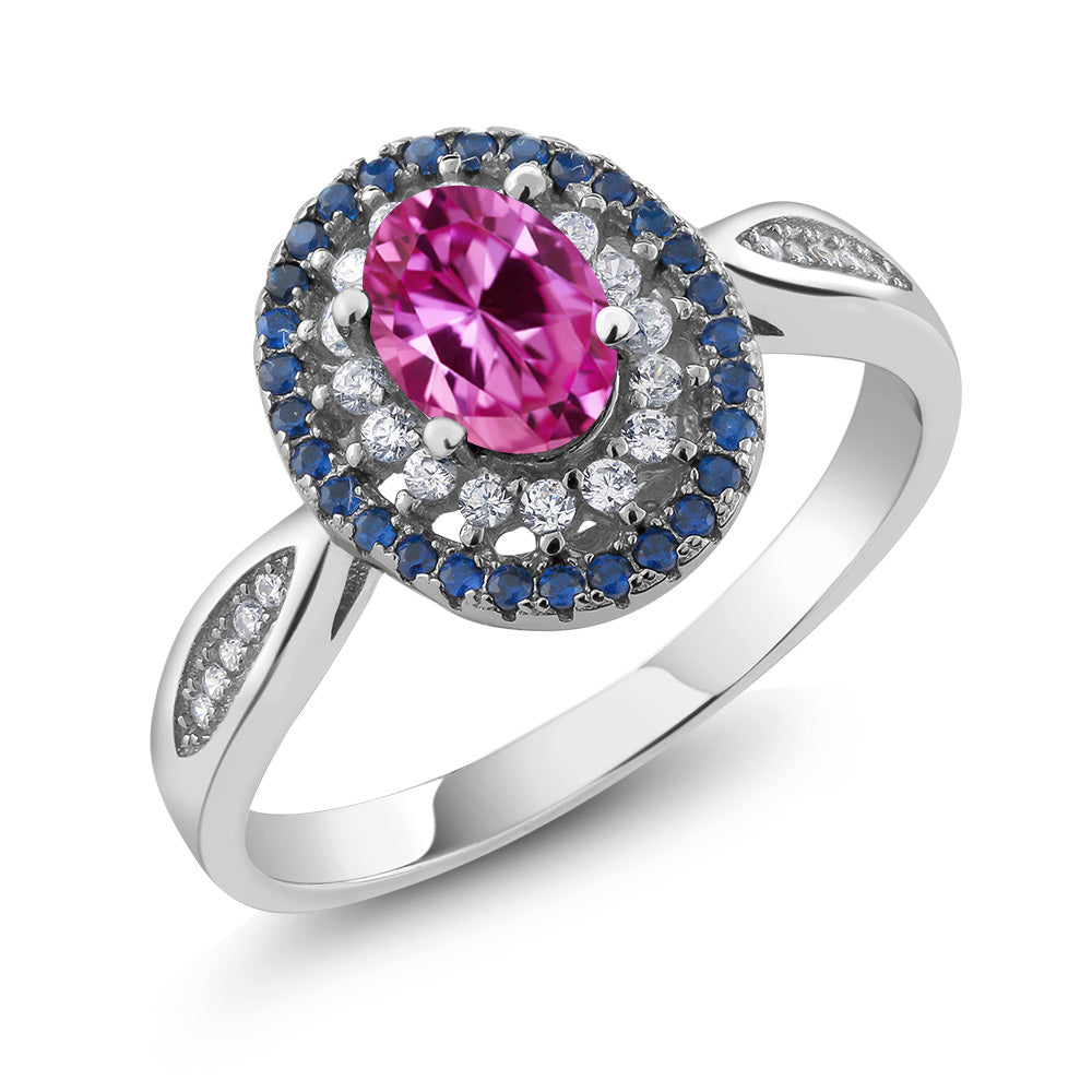 Pink Created Sapphire - September_8_Ring in 925 Sterling Silver
