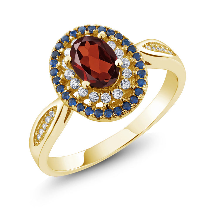 Garnet_5_Ring in 925 Yellow Gold Plated Silver