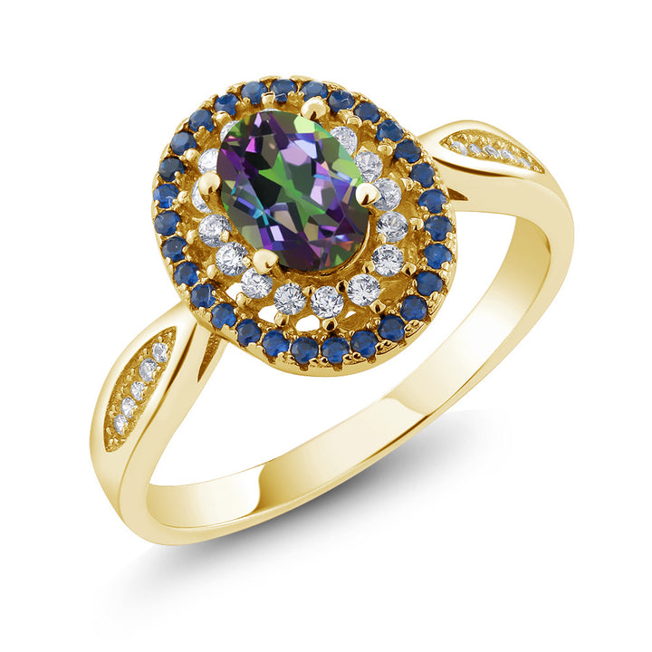 Green Mystic Topaz_5_Ring in 925 Yellow Gold Plated Silver