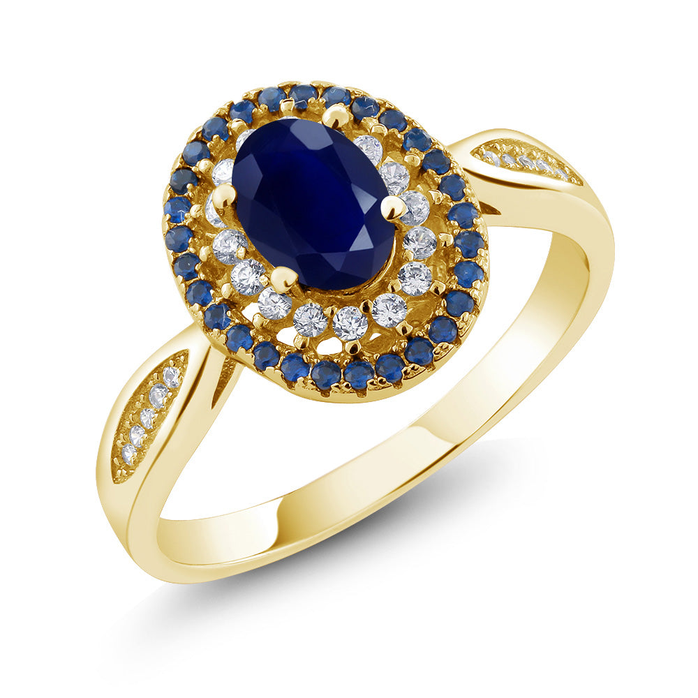 Blue Sapphire_5_Ring in 925 Yellow Gold Plated Silver