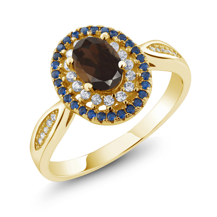 Smoky Quartz_5_Ring in 925 Yellow Gold Plated Silver