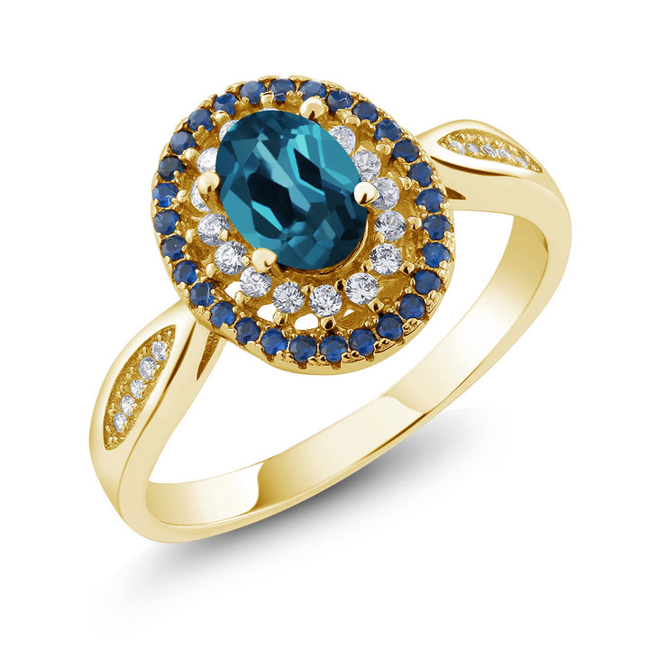 London Blue Topaz_5_Ring in 925 Yellow Gold Plated Silver