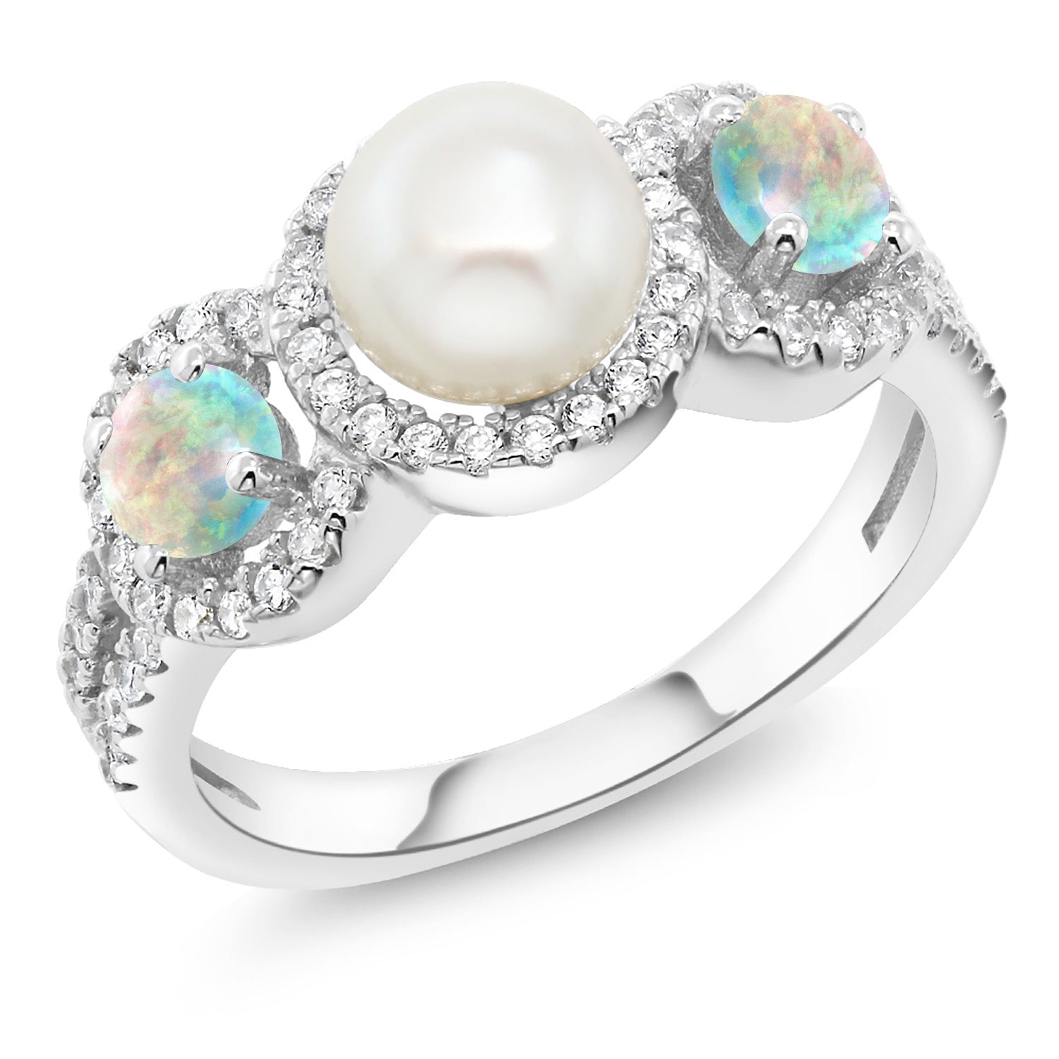 White Simulated Opal - October_5_Ring in 925 Sterling Silver