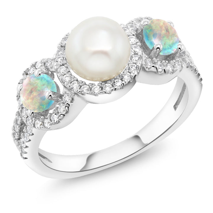 White Simulated Opal - October_5_Ring in 925 Sterling Silver