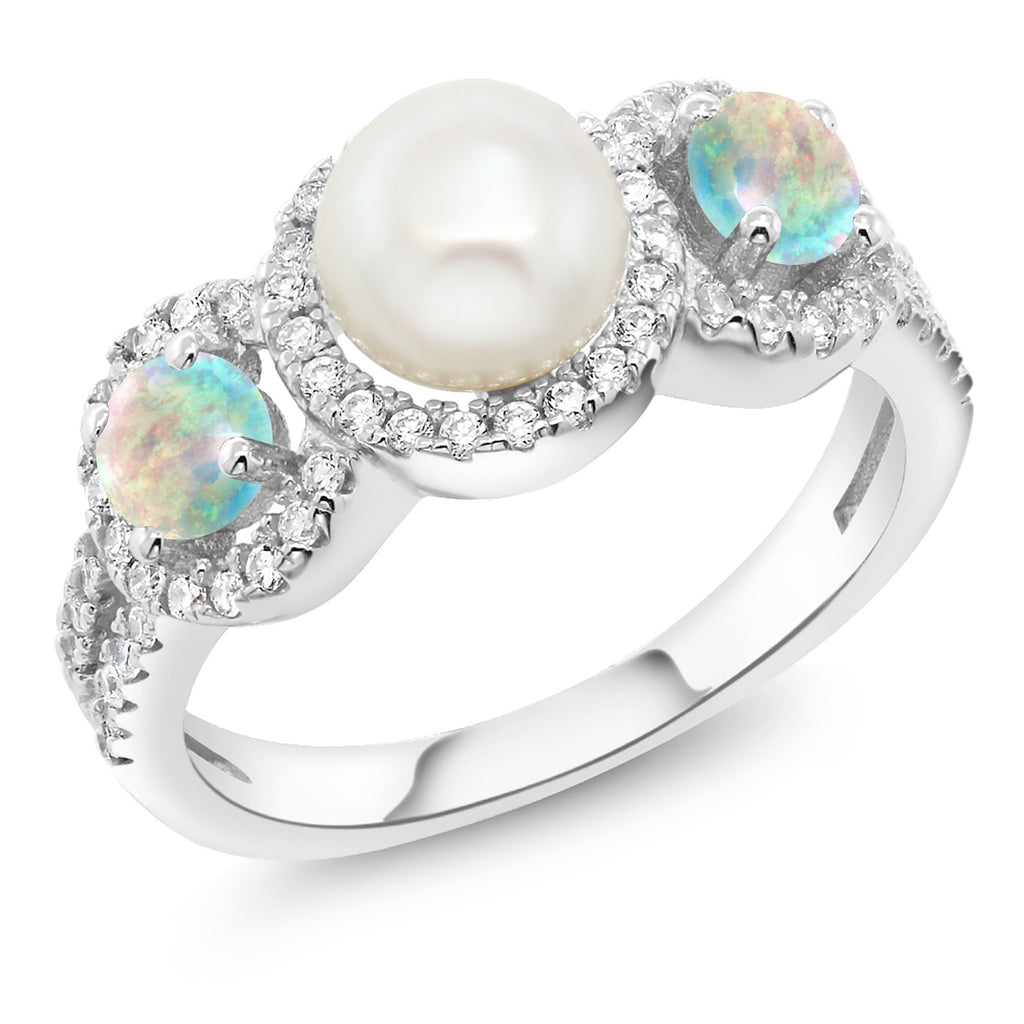 White Simulated Opal_7_Ring in 925 Sterling Silver