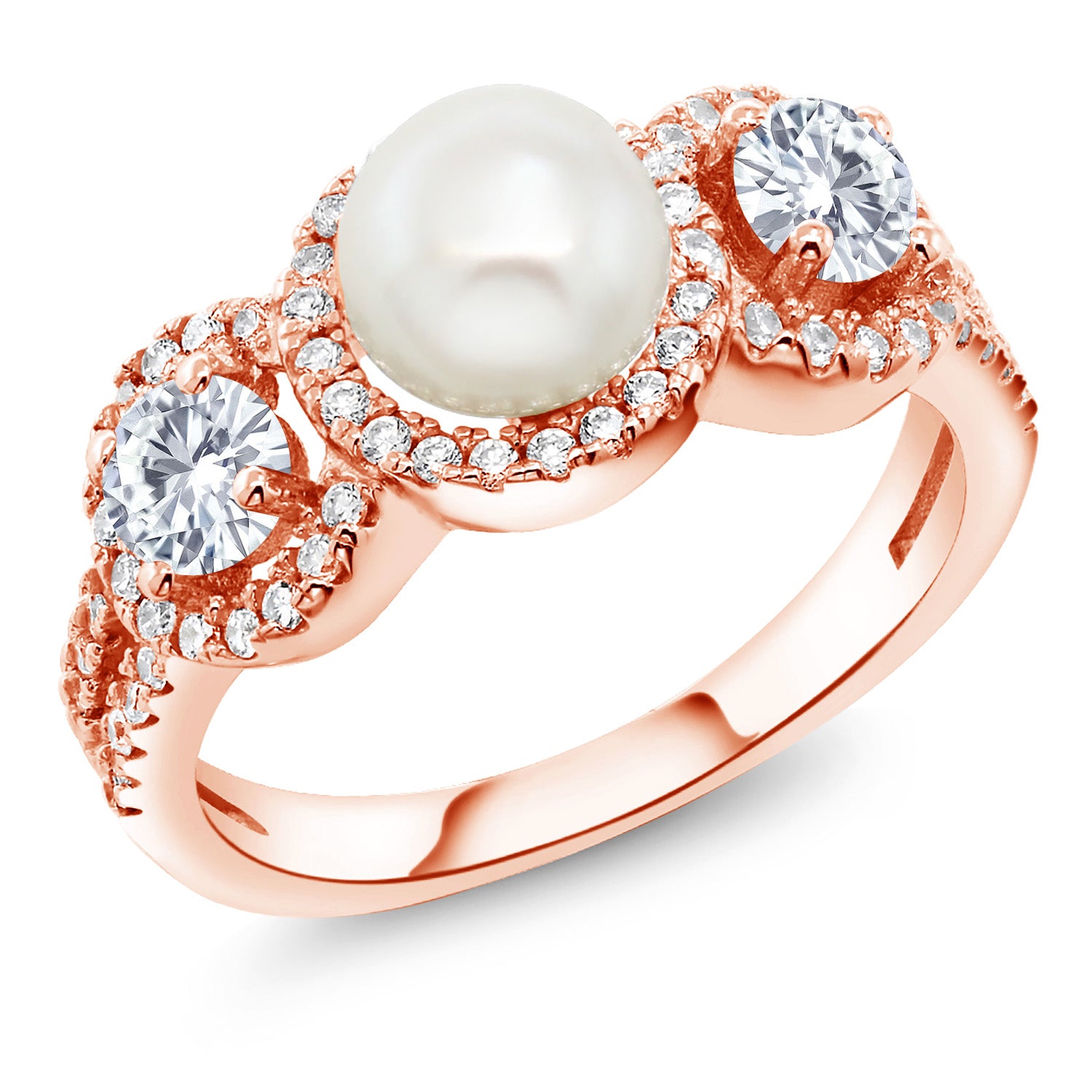 White Moissanite - April_7_Ring in 925 Rose Gold Plated Silver