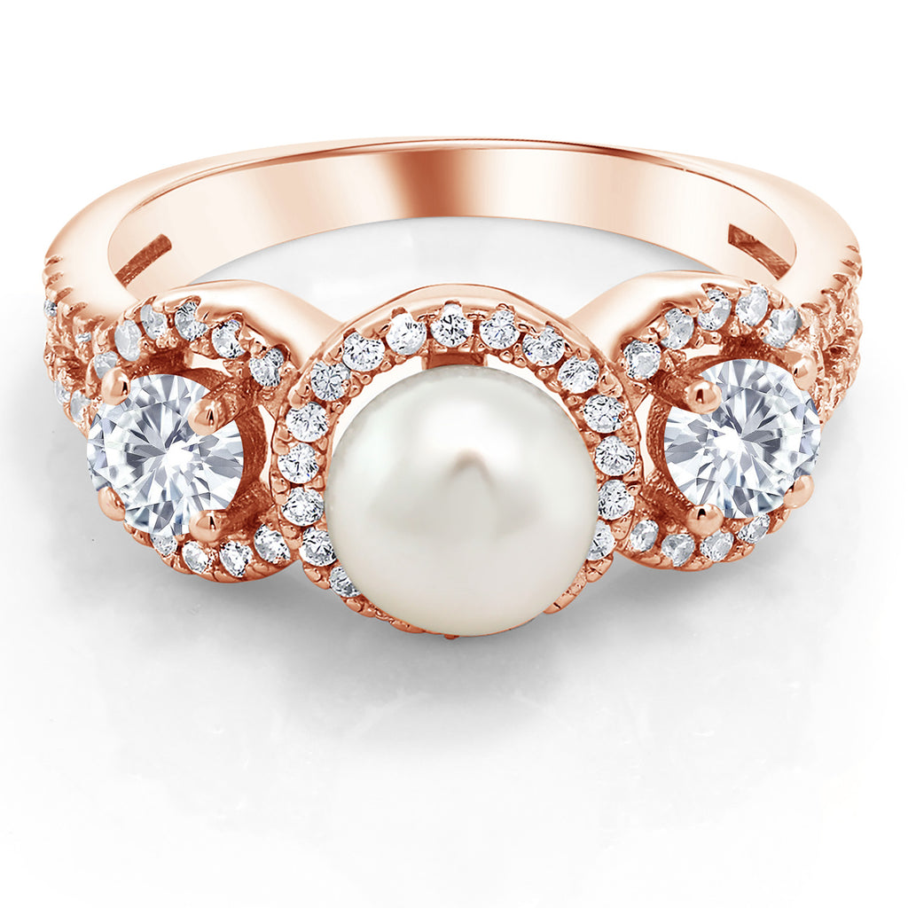White Moissanite - April_7_Ring in 925 Rose Gold Plated Silver