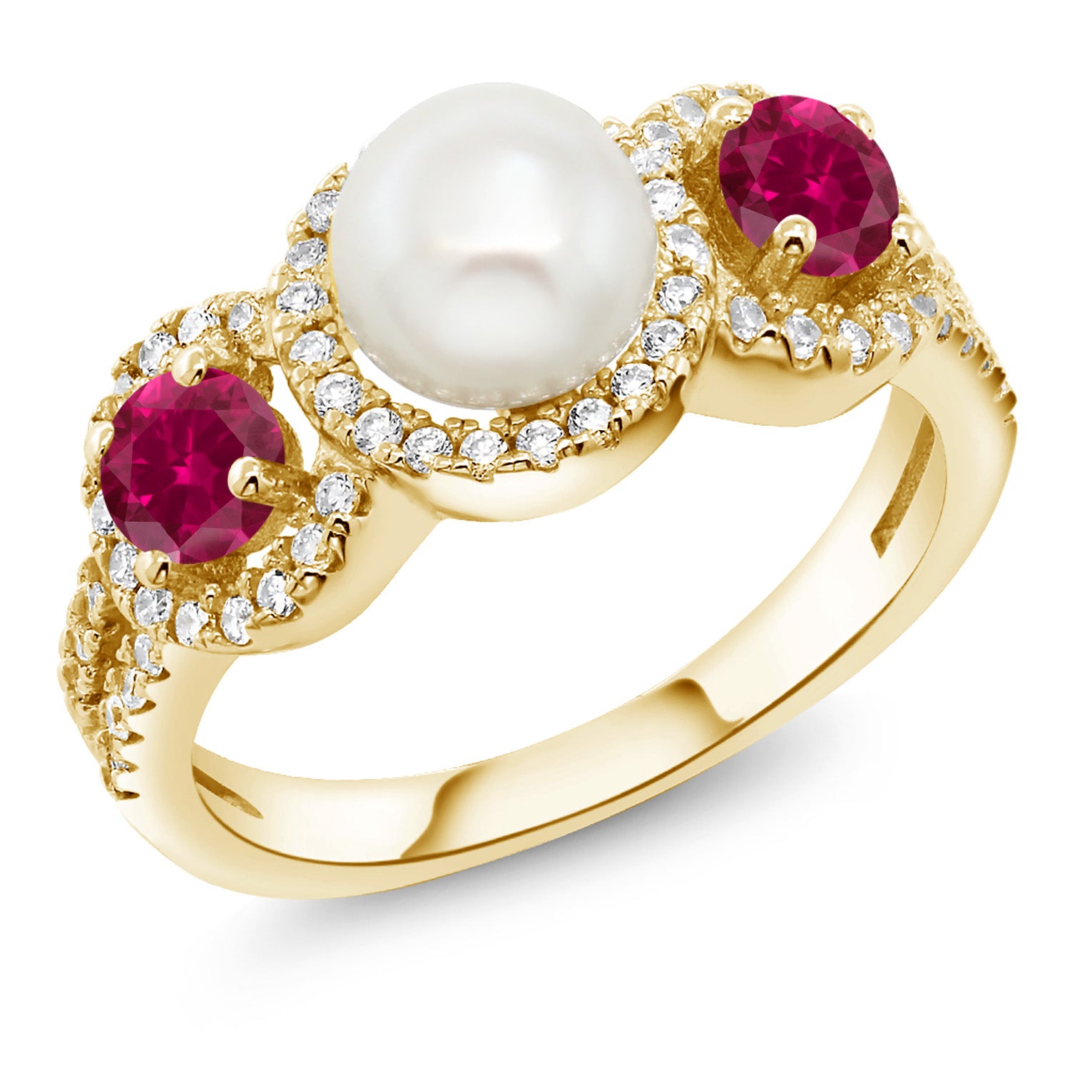 Created Ruby - July_7_Ring in 925 Yellow Gold Plated Silver