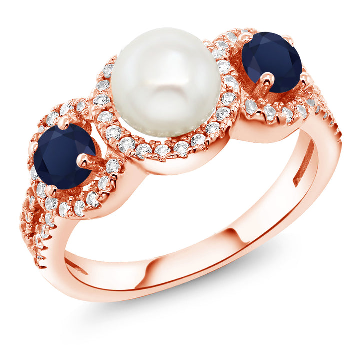 Blue Sapphire - September_7_Ring in 925 Rose Gold Plated Silver