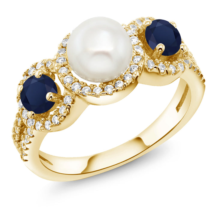 Blue Sapphire_5_Ring in 925 Yellow Gold Plated Silver