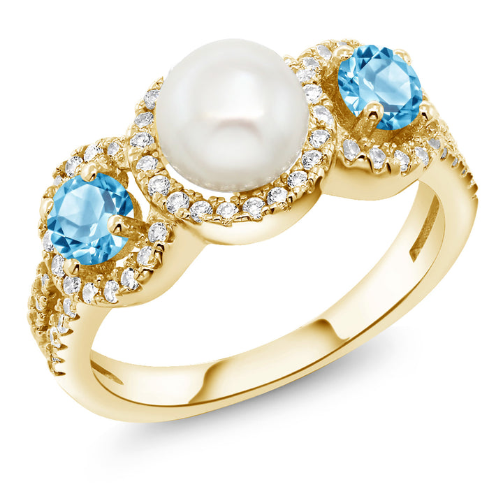 Swiss Blue Topaz_5_Ring in 925 Yellow Gold Plated Silver