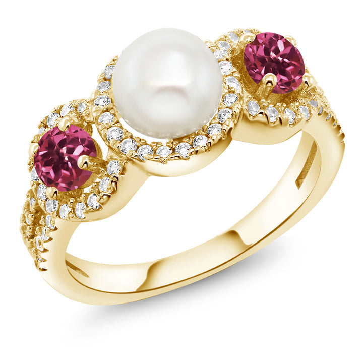 Pink Tourmaline_5_Ring in 925 Yellow Gold Plated Silver