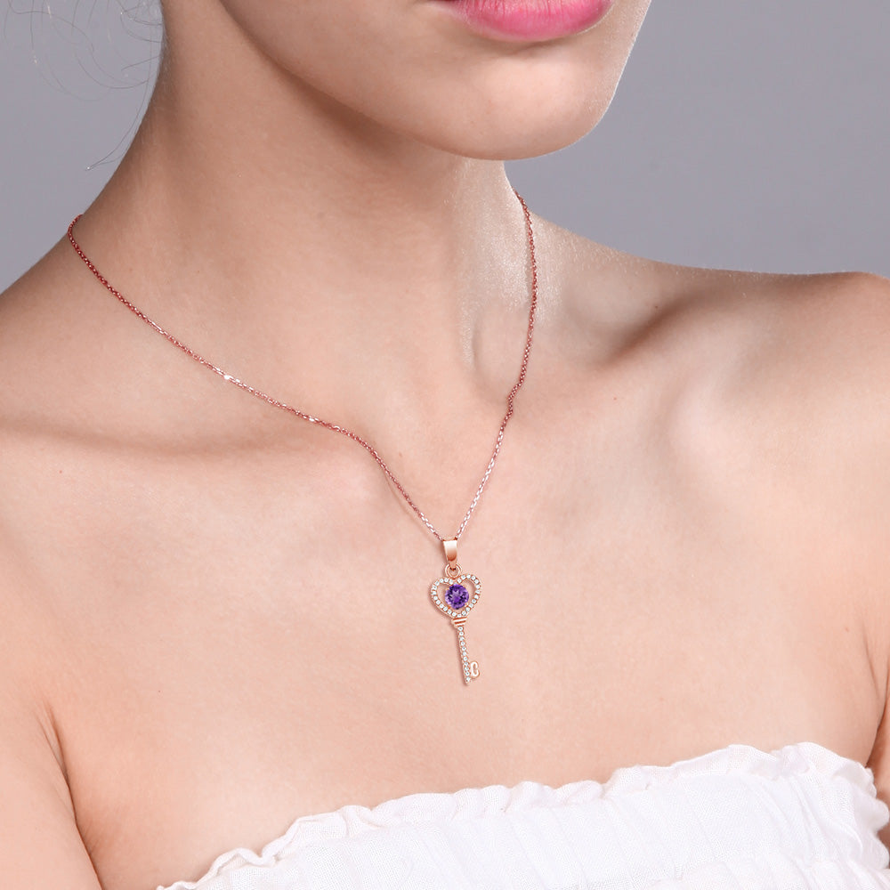 Amethyst - February_Pendant in 925 Rose Gold Plated Silver