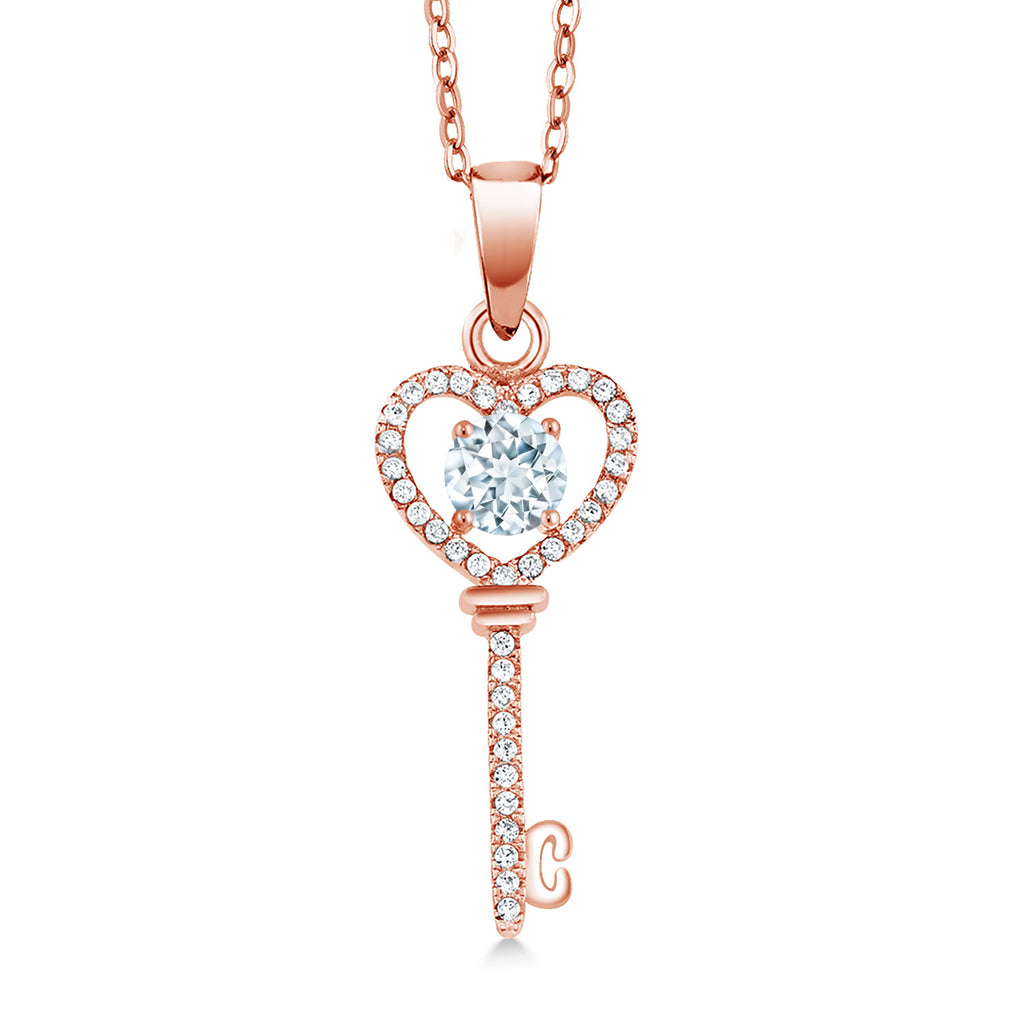 Aquamarine - March_Pendant in 925 Rose Gold Plated Silver