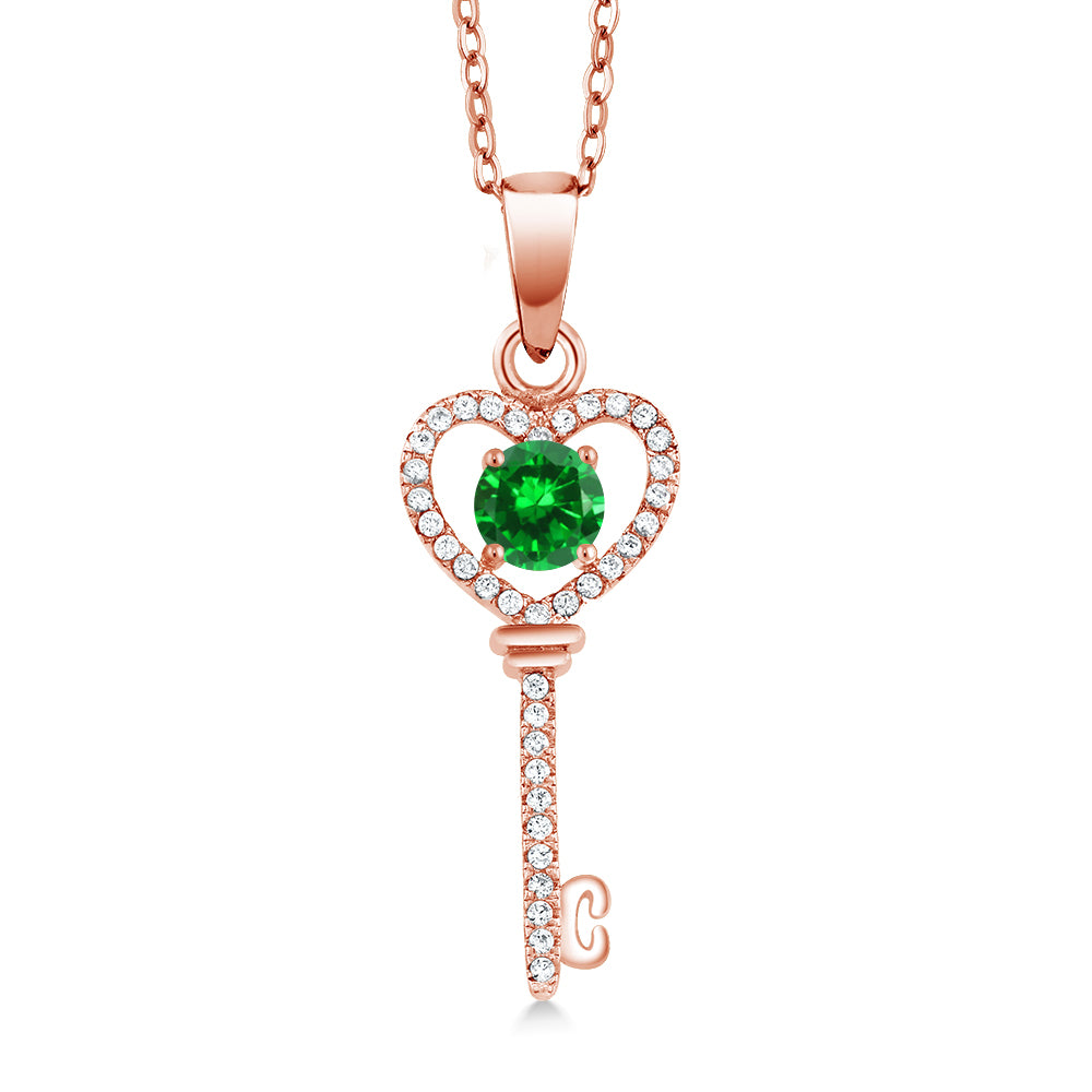 Simulated Emerald - May_Pendant in 925 Rose Gold Plated Silver