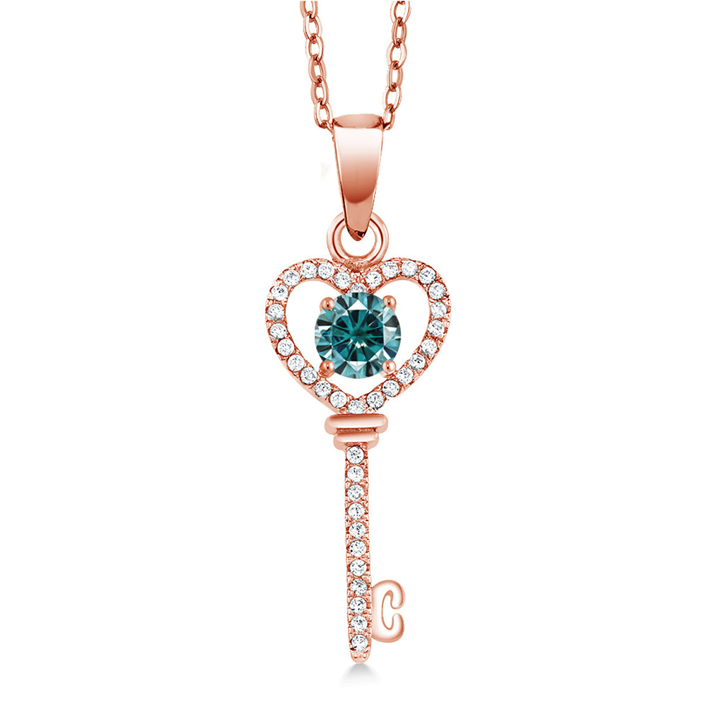 Blue Moissanite - April_Pendant in 925 Rose Gold Plated Silver