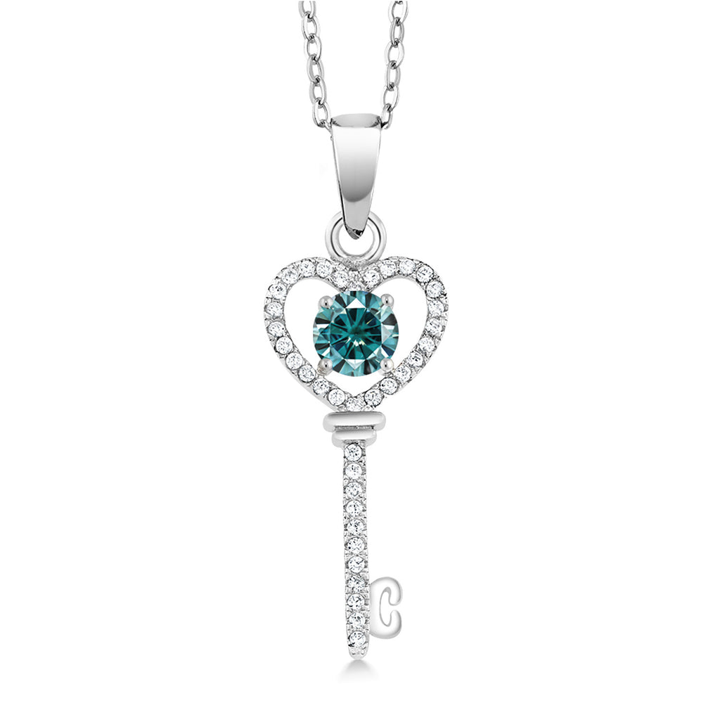 Blue Moissanite - April_Pendant in 925 Sterling Silver