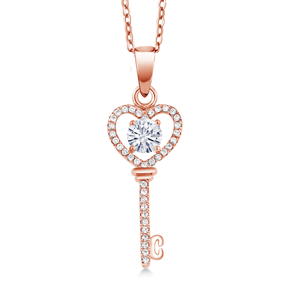 White Moissanite - April_Pendant in 925 Rose Gold Plated Silver
