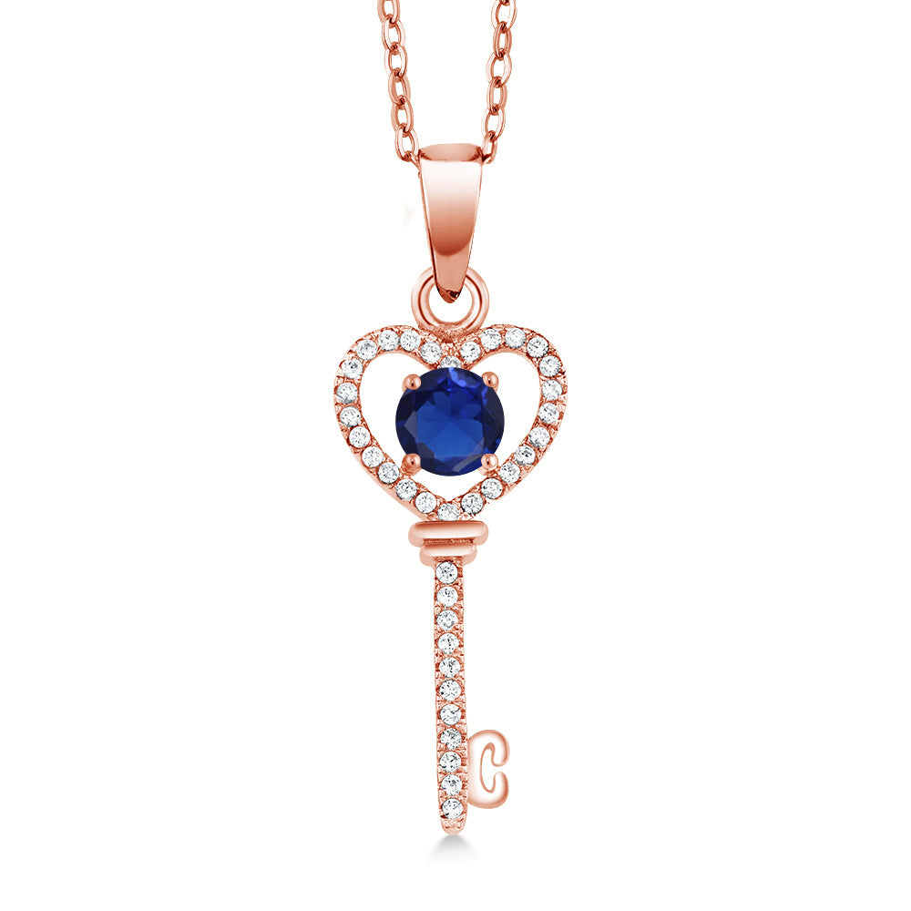 Created Sapphire - September_Pendant in 925 Rose Gold Plated Silver