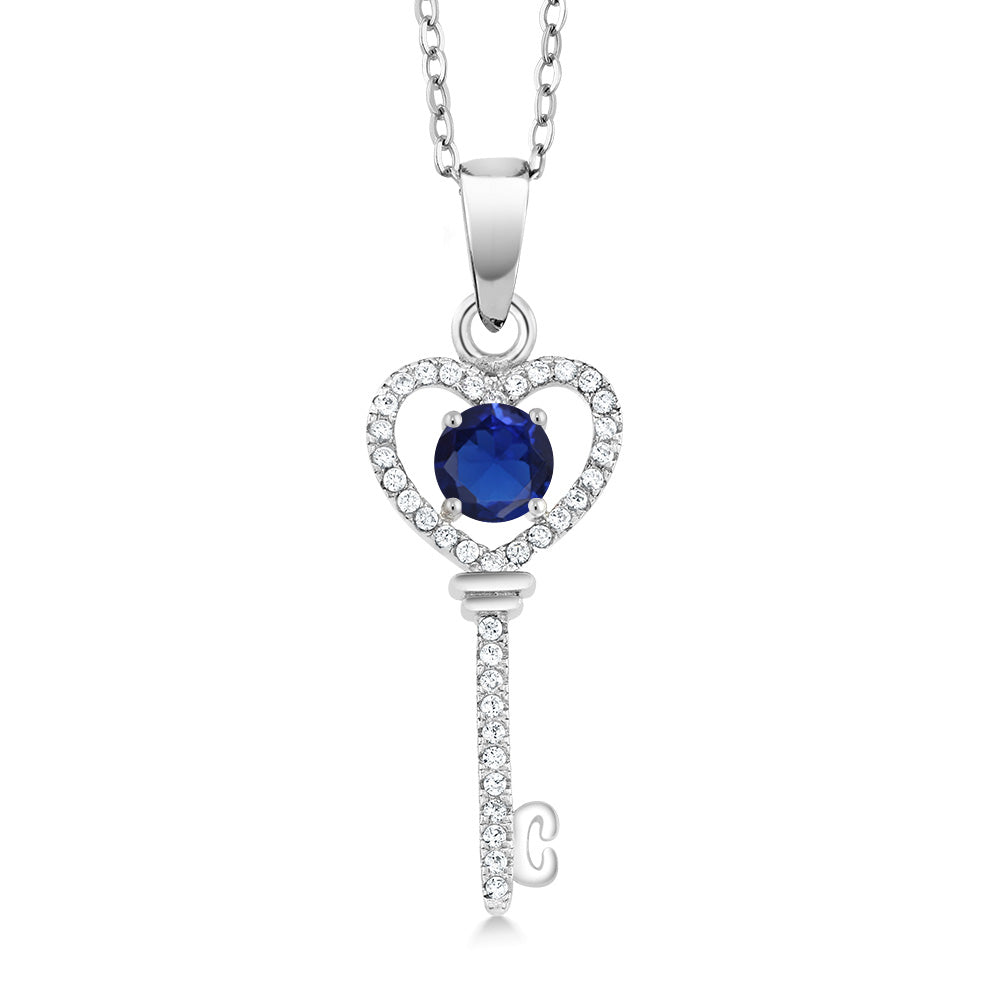 Blue Created Sapphire - September_Pendant in 925 Sterling Silver