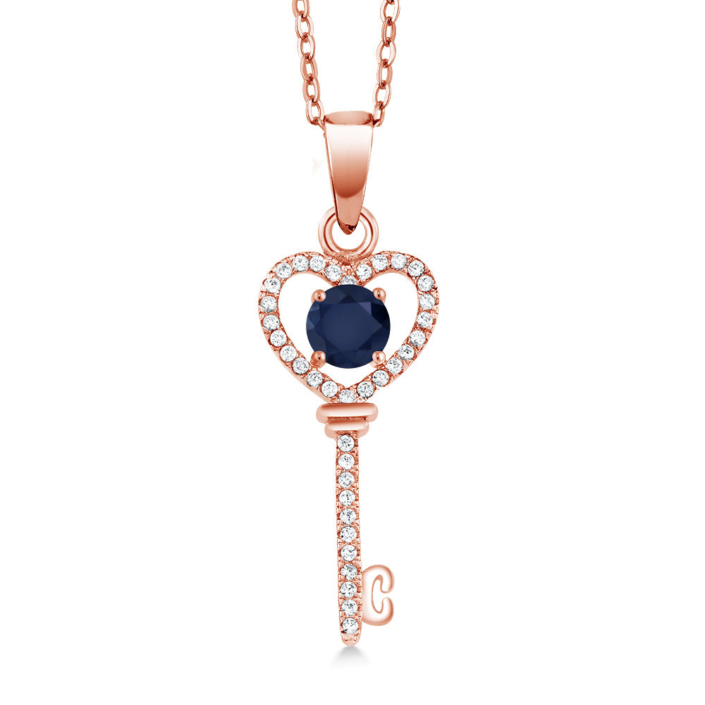 Blue Sapphire - September_Pendant in 925 Rose Gold Plated Silver