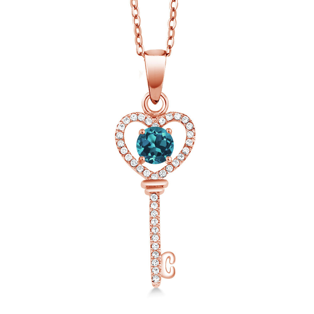 London Blue Topaz - November_Pendant in 925 Rose Gold Plated Silver