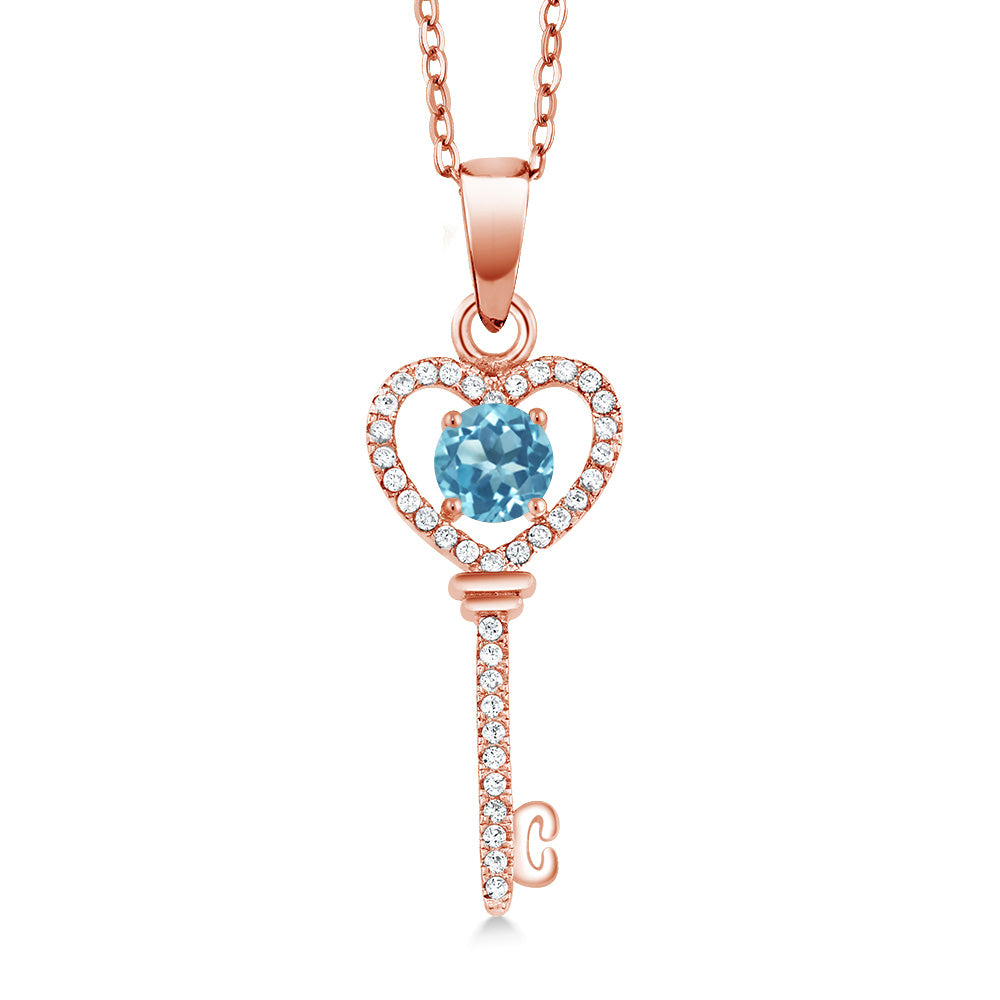 Swiss Blue Topaz - November_Pendant in 925 Rose Gold Plated Silver