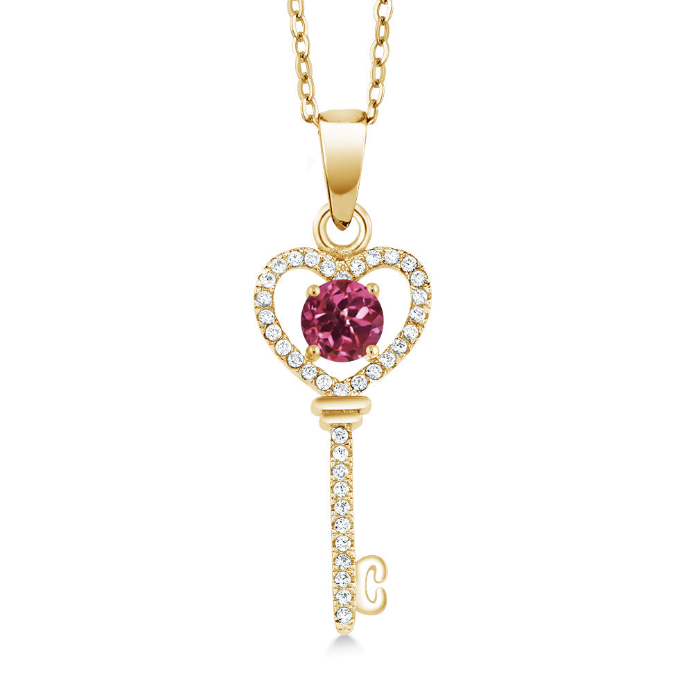 Pink Tourmaline - October_Pendant in 925 Yellow Gold Plated Silver