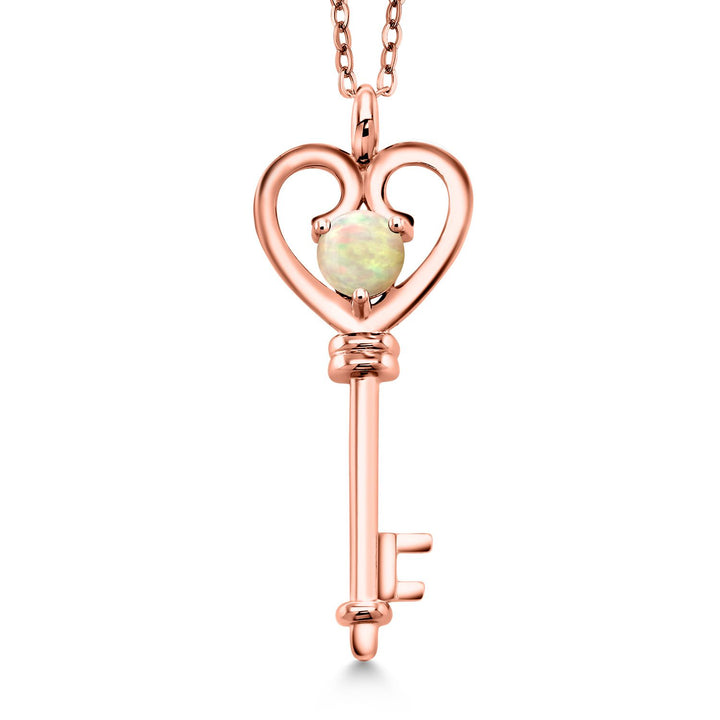 Gem Stone King 18K Rose Gold Plated Silver Heart Key Pendant Necklace For Women | Round 5MM | Gemstone Birthstone | Mom Wife Birthday Anniversary Graduation Gifts | With 18 Inch Silver Chain