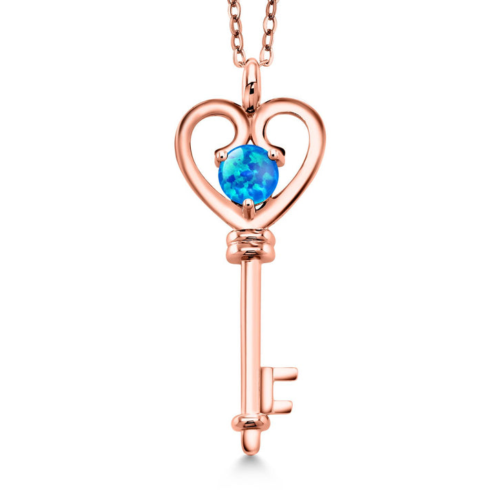 Blue Simulated Opal - October_Pendant in 925 Rose Gold Plated Silver