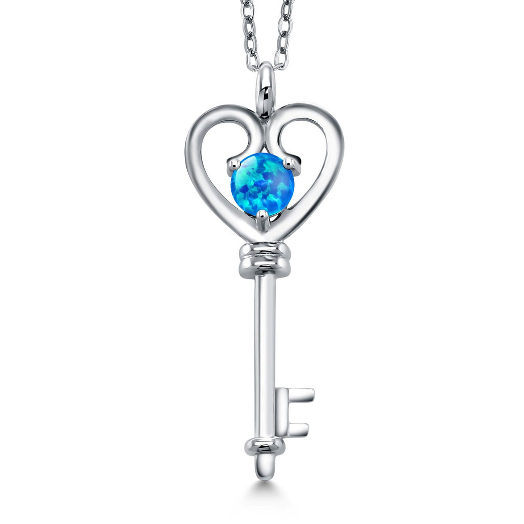 Heart Key Pendant Necklace For Women In 925 Sterling Silver | Round 5MM | Gemstone Birthstone | Mom Wife Birthday Anniversary Graduation Gifts | With 18 Inch Silver Chain