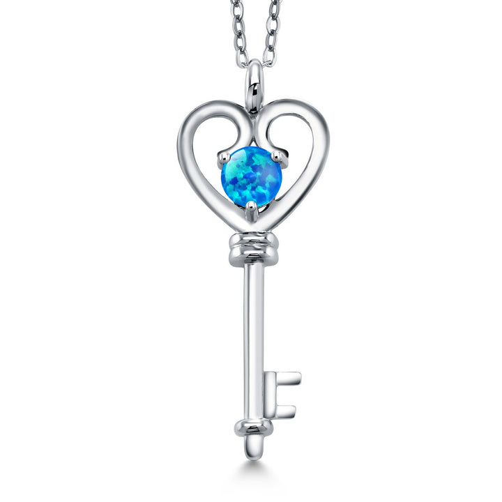 Heart Key Pendant Necklace For Women In 925 Sterling Silver | Round 5MM | Gemstone Birthstone | Mom Wife Birthday Anniversary Graduation Gifts | With 18 Inch Silver Chain
