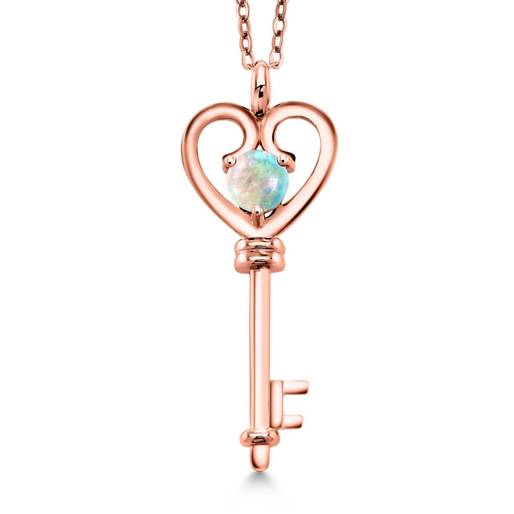 White Simulated Opal-Cabochon - October_Pendant in 925 Rose Gold Plated Silver