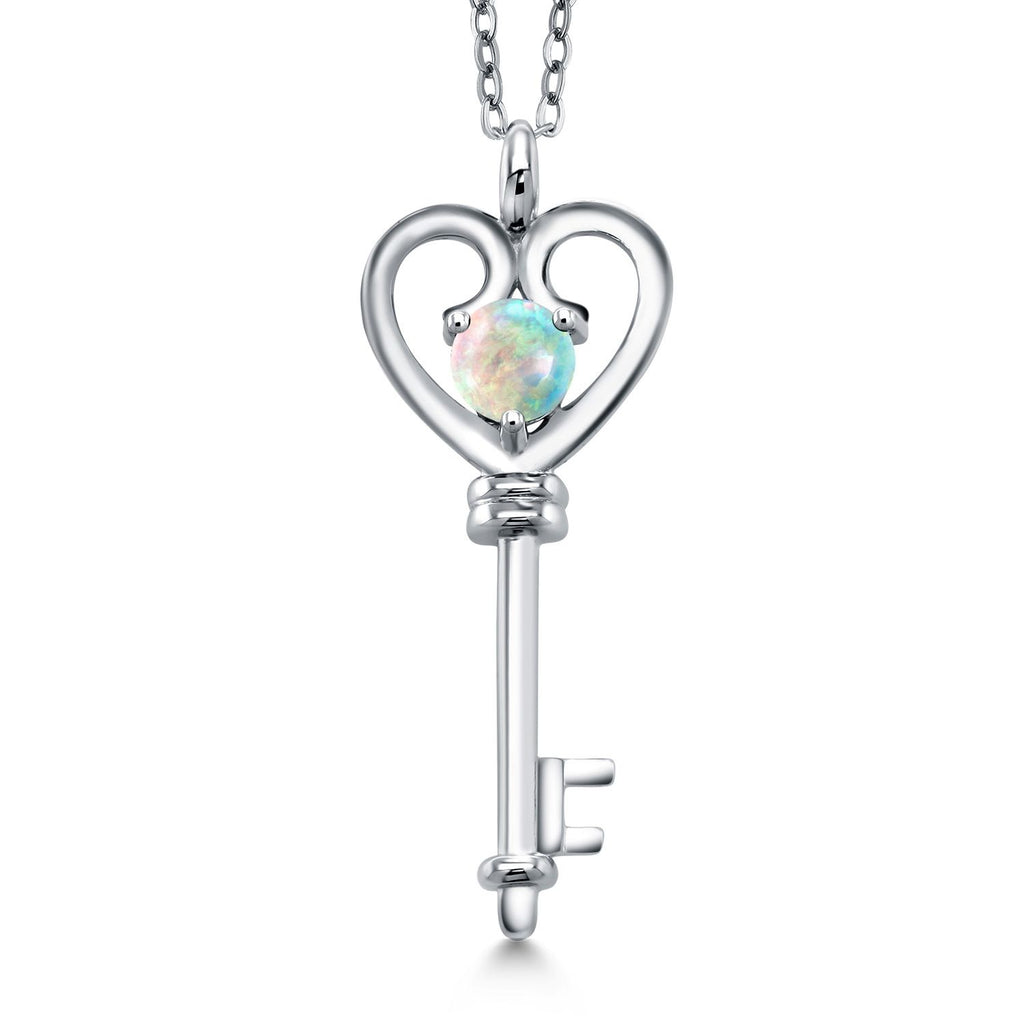Gem Stone King Heart Key Pendant Necklace For Women In 925 Sterling Silver | Round 5MM | Gemstone Birthstone | Mom Wife Birthday Anniversary Graduation Gifts | With 18 Inch Silver Chain